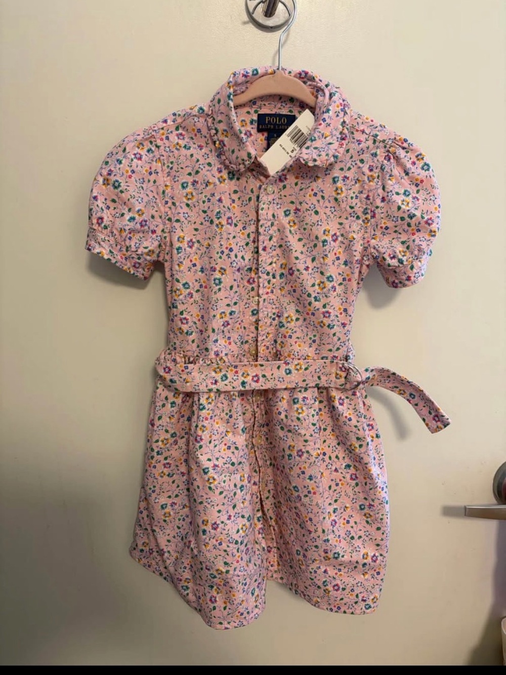 Polo by Ralph Lauren Pink Floral Shirt Dress with Self-Tie Belt
